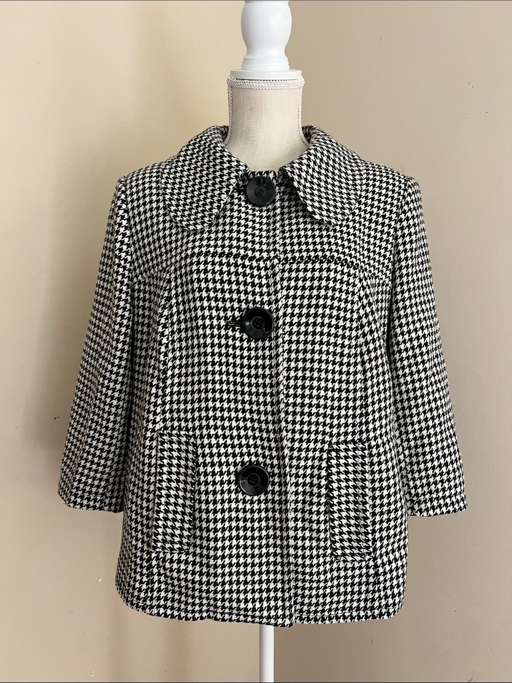 Lane Bryant Black & White Houndstooth Pea Coat